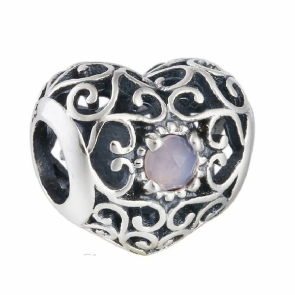 Sterling Silver Pandora Heart Birthstone Charm - October Opal - Picture 1 of 1